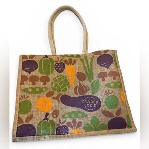 Trader Joe’s Multicolor Vegetable Print Jute Tote Bag Spring EUC